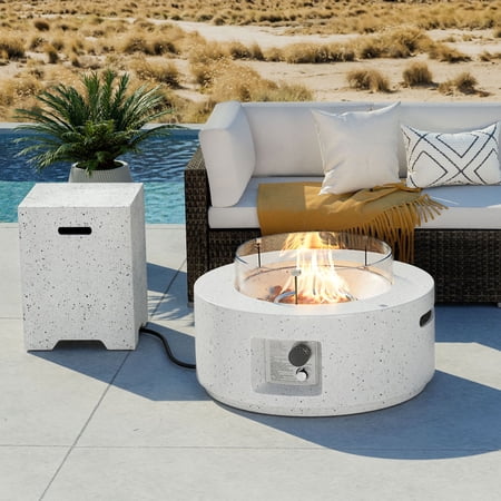 COSIEST 28-inch 40,000 BTU Terrazz Outdoor Propane Fire Pit Table Set w Tank Table,Wind Guard