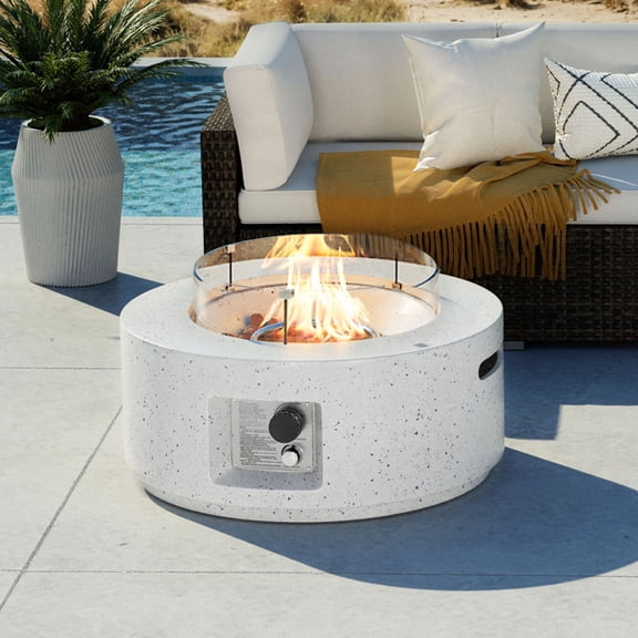 VENTOPYR 28-inch 40,000 BTU Terrazzo Outdoor Propane Fire Pit With Wind Guard, Free Lava Rocks and Rain Cover