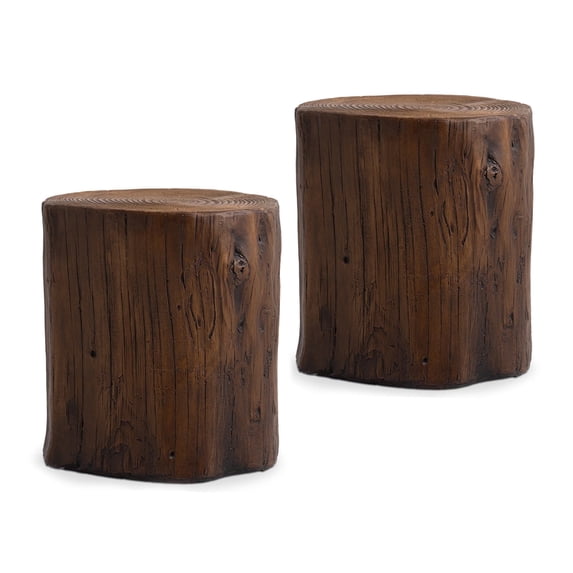 VENTOPYR 2PCS Faux Wood Tree-Trunk Hand-Painted Dark Brown End Table