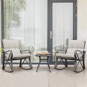 VENTOPYR 3 Piece Rocking Chair Bistro Set, Patio Outdoor Furniture w Cushions, Glass-Top Table