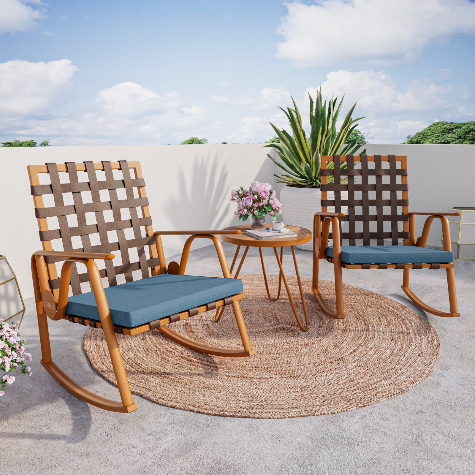 COSIEST 3 Piece Bistro Set: Outdoor Patio Rocking Chairs & Porch ...