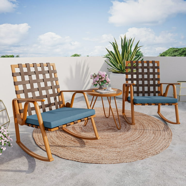 COSIEST 3 Piece Outdoor Upgrade PVC Bistro Set Patio Rocking Chairs