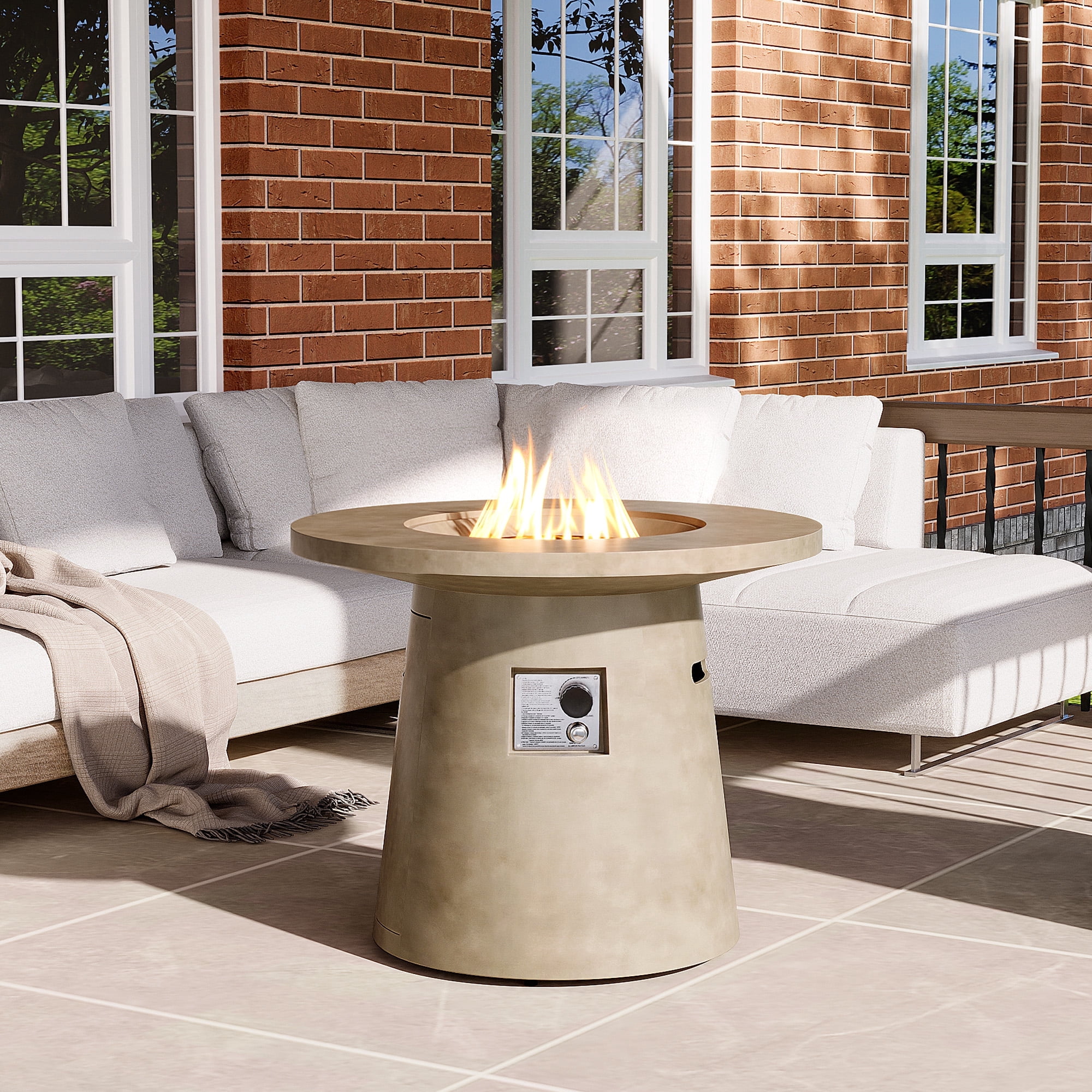 VENTOPYR 31.5'' Round Propane Fire Pit,40,000 BTU Concrete Fire Pit Table