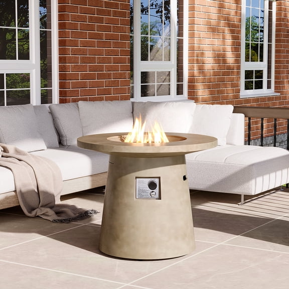 VENTOPYR 31.5'' Round Propane Fire Pit,40,000 BTU Concrete Fire Pit Table