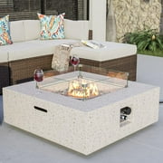 COSIEST 35" Square Concrete Fire Pit Table with Fire Glass & Wind Guard