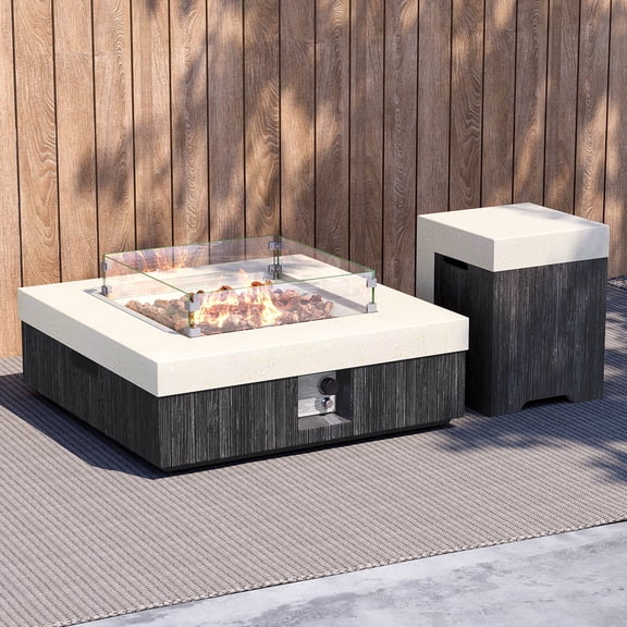 VENTOPYR 35" Square Outdoor Propane Fire Pit Table with Tand and Wind Guard