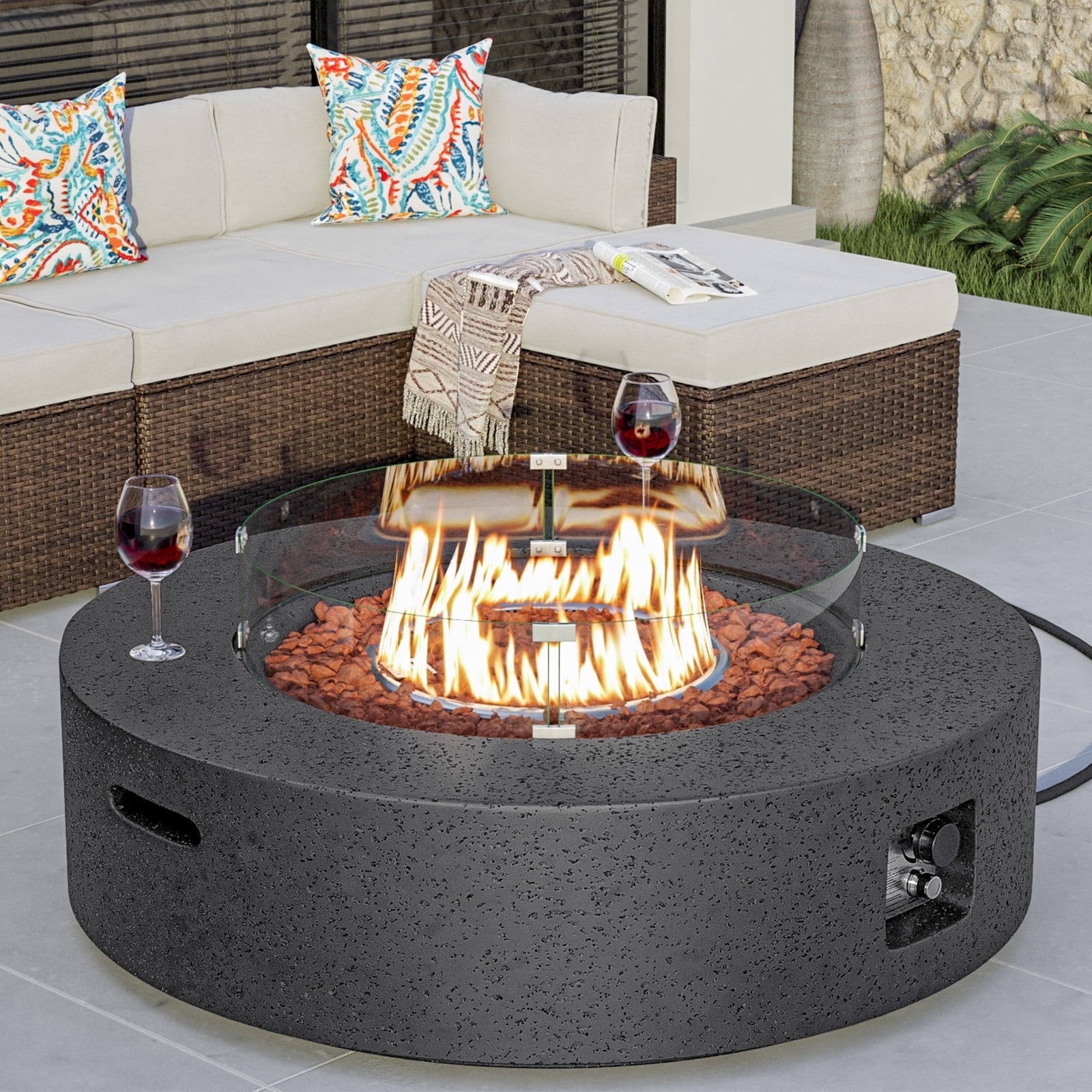 VENTOPYR 40.5" Outdoor Fire Pit Table 50,000 BTU with ​​Tempered Glass Wind Guard