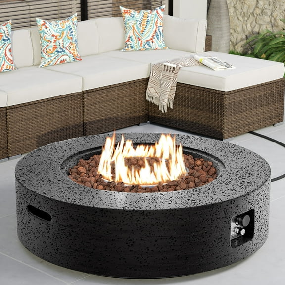 COSIEST 40.5" Outdoor Fire Pit Table,50000 BTU Propane w/ Concrete Base, Lava Rocks & Cove