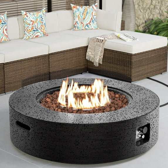 COSIEST 40.5" Outdoor Fire Pit Table,50000 BTU Propane w/ Concrete Base, Lava Rocks & Cove