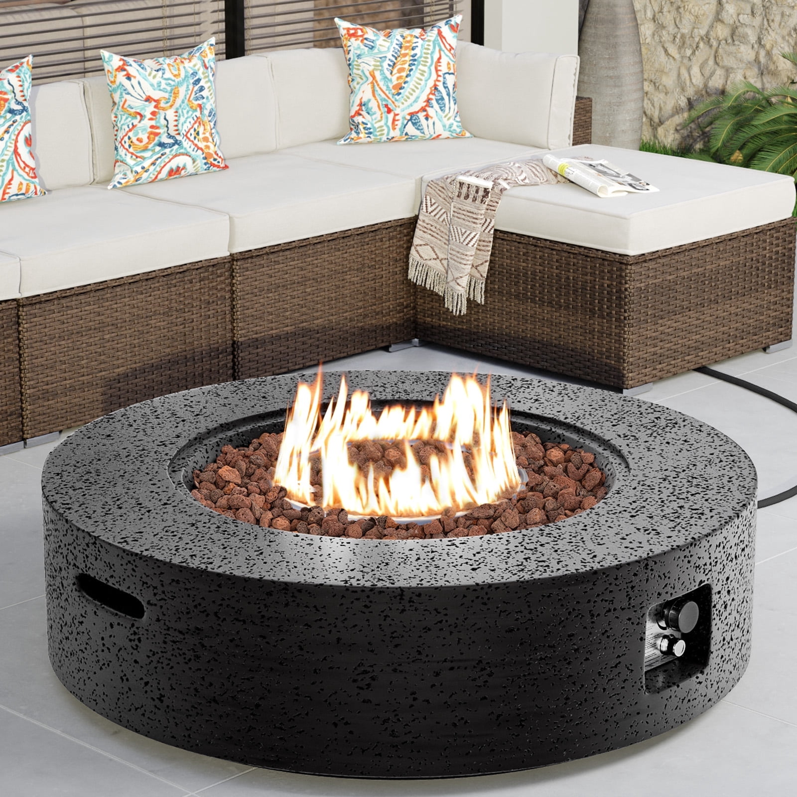 VENTOPYR 40.5" Outdoor Fire Pit Table,50000 BTU Propane w/ Concrete Base, Lava Rocks & Cove