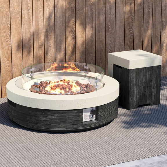COSIEST 41" Rround Outdoor Propane Fire Pit Table with Tand and Wind Guard