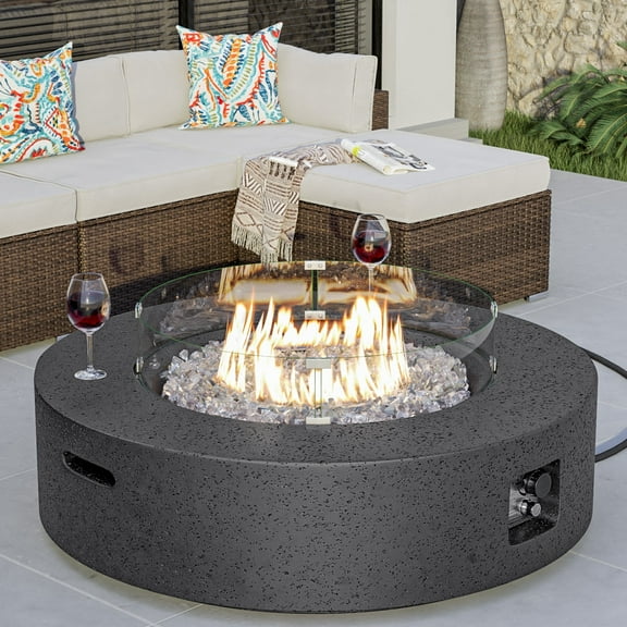 VENTOPYR 41-inch Round Outdoor Propane Fire Pit Table with Fire Glass