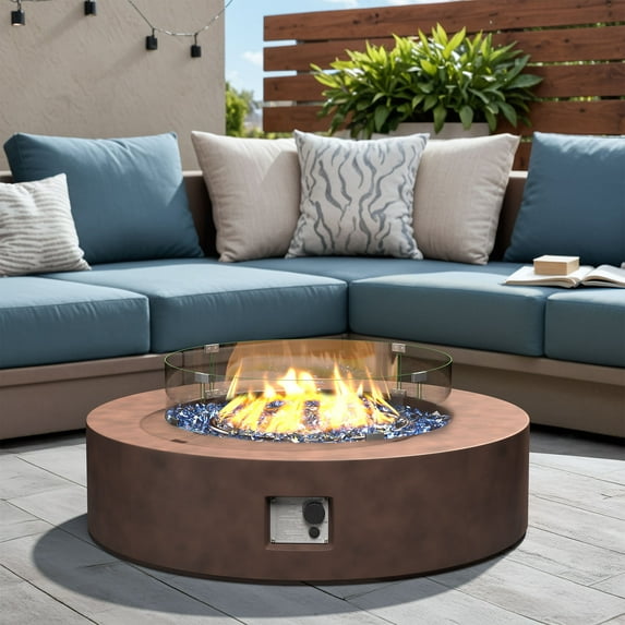VENTOPYR 41-inch Round Outdoor Propane Fire Pit Table with Fire Glass