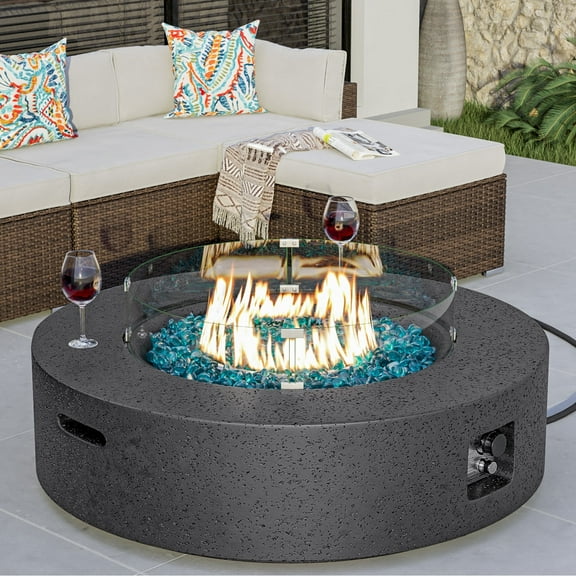 COSIEST 41-inch Round Outdoor Propane Fire Pit Table with Fire Glass