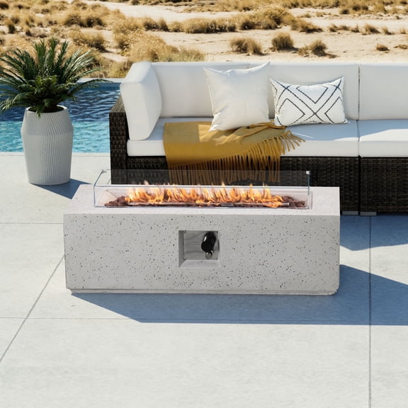 COSIEST 42-inch x 13-inch 50,000 BTU Terrazzo Rectangle Outdoor Propane Fire Pit with Wind Guard, Lava Rocks and Rain Cover