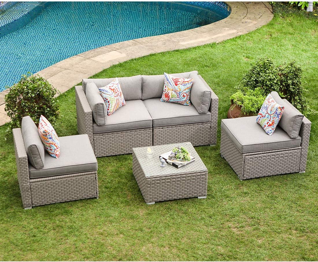 COSIEST 5Piece 4Seater Outdoor Furniture Set Gray Wicker Patio