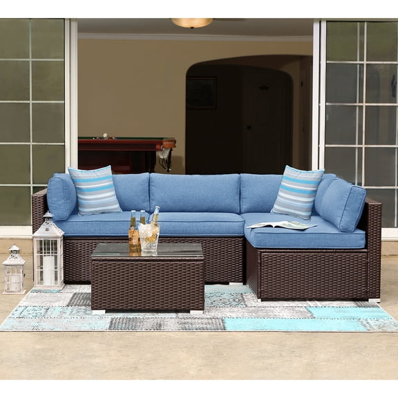COSIEST 5-Piece Outdoor Brown Wicker Executive Patio Furniture Sectional Sofa