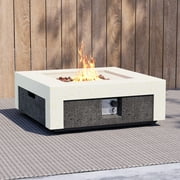 COSIEST 28" Square Dual-Texture Concrete Fire Pit Table with Cover & Lava Rocks​​