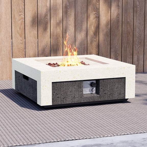 VENTOPYR 28" Square Dual-Texture Concrete Fire Pit Table with Cover & Lava Rocks