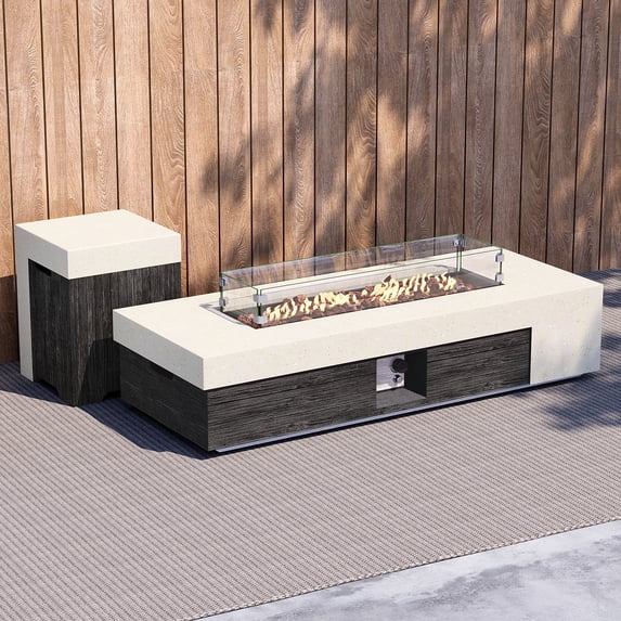 COSIEST 56" Rectangle Outdoor Propane Fire Pit Table with Tand and Wind Guard