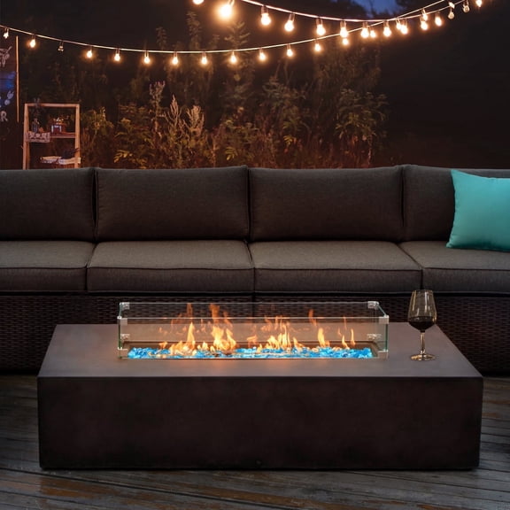 VENTOPYR 56" Rectangular Concrete Outdoor Fire Pit Table with Wind Guard & Fire Glass​