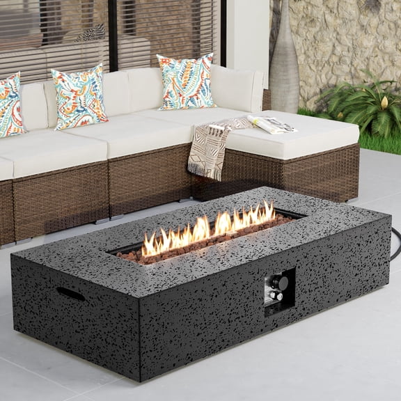 VENTOPYR 56''Outdoor Propane Fire Pit Table w Concrete Rectangle Base, 50,000 BTU