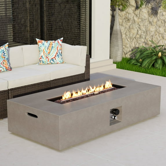 COSIEST 56-inch x 28-inch Outdoor Propane Fire Pit Coffee Table w Concrete Rectangle Base Fits 20lb Tank Outside(Gray)