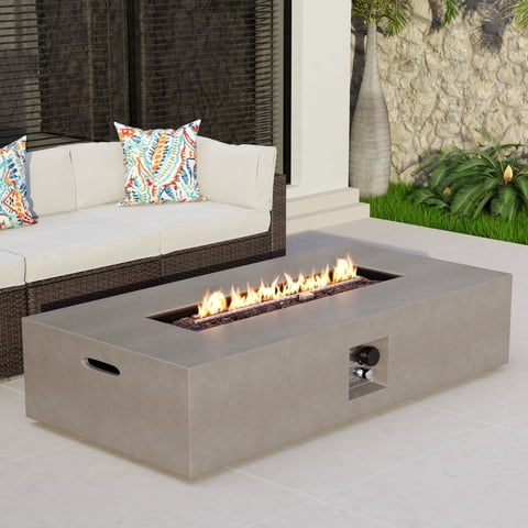 VENTOPYR 56-inch x 28-inch Outdoor Propane Fire Pit Coffee Table w Concrete Rectangle Base Fits 20lb Tank Outside(Gray)
