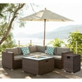 thumbnail image 1 of COSIEST 6-Piece Propane Fire Pit Outdoor Brown Wicker Patio Sofa Set w Wind Guard, Tank Table, for Garden, Backyard, 1 of 6
