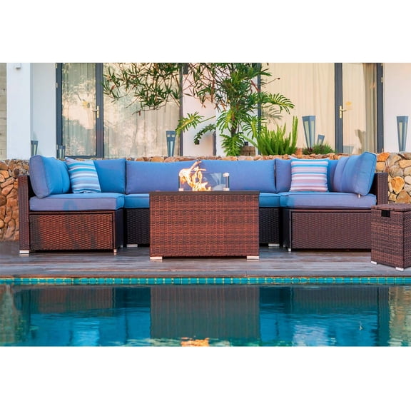 COSIEST 9 Piece Propane Fire Pit Table Outdoor Sectional Sofa