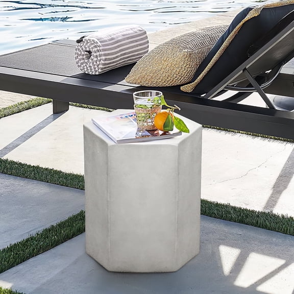 COSIEST Concrete Accent Table, Hexagon Patio Side Table 14.5''Wx16''H, Modular Design Indoor Outdoor End Table, Light Grey