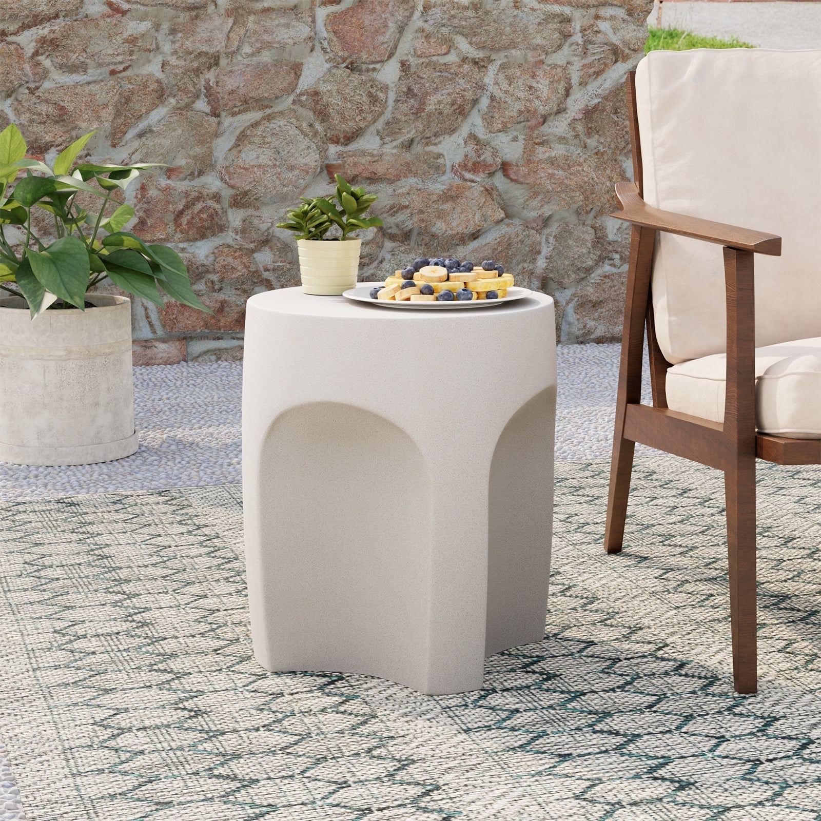 COSIEST 17" Drum-Shaped Concrete Outdoor Side Table,Spotted White ...