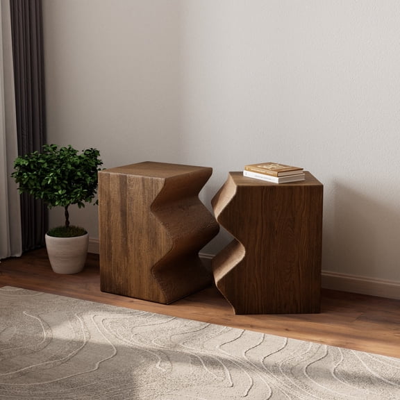 VENTOPYR Concrete Side Table, Set of 2 Rectangular Outdoor Side Tables, Decorative Garden Stools for Indoor Outdoor, Accent Table Patio Side Table Nesting End Table w Light Oak Colored Faux Wood