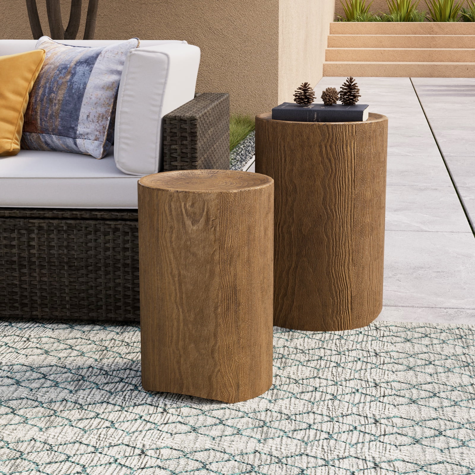 COSIEST Concrete Side Table, Set of 2 Round Outdoor Side Tables ...