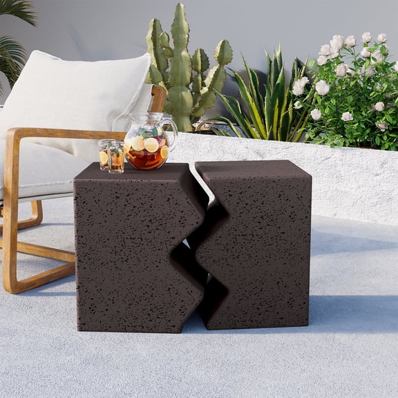 COSIEST Concrete Side Table, Set of 2 Rectangular Outdoor Side Tables, Decorative Garden Stools for Indoor Outdoor