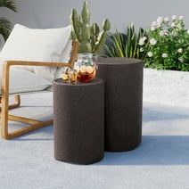 COSIEST Concrete Side Table, Set of 2 Round Outdoor Side Tables, Decorative Garden Stools for Indoor Outdoor