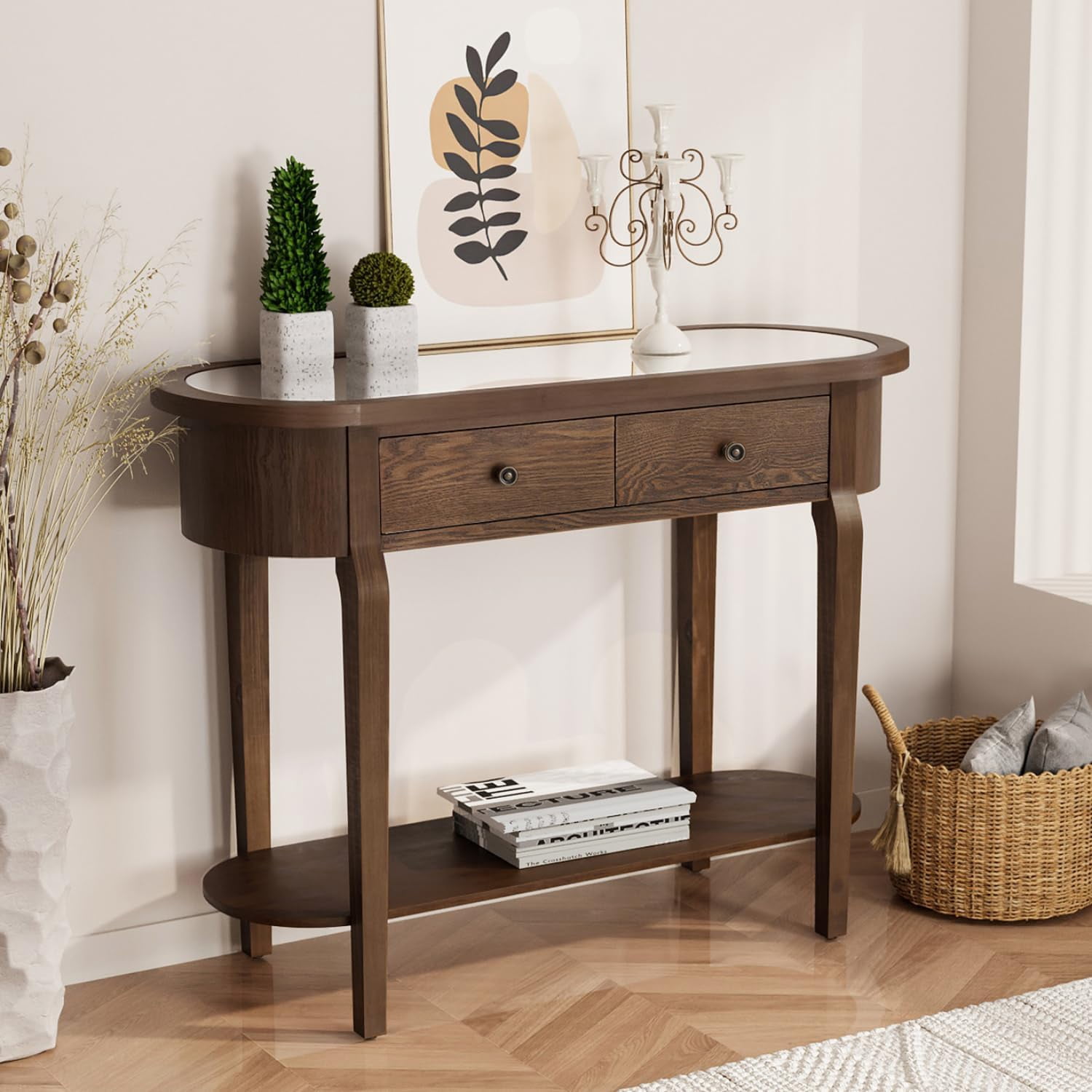 COSIEST Console Table with 2 Drawers, Mirrored Tabletop Narrow Entryway ...