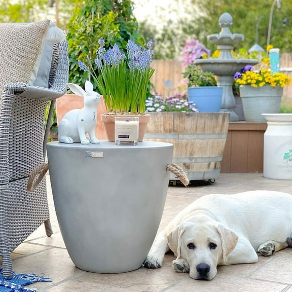 COSIEST 16.7"H Outdoor Patio Side Table Round Concrete End Table, Gray
