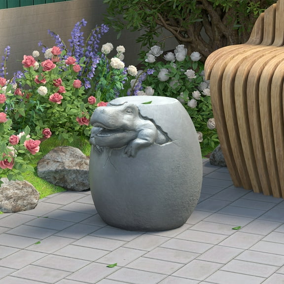 COSIEST Dinosaur Sculpture End Table, 14.6x16.9 inch Light Gray Concrete Finish Side Table