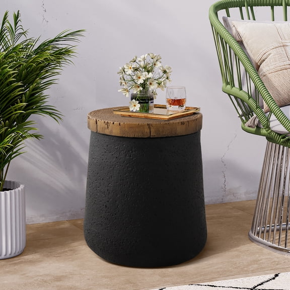 VENTOPYR Round Outdoor Coffee Table,Faux Wood Tree-Trunk Design Accent  End Table for Patio, Garden