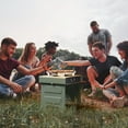 thumbnail image 1 of COSIEST Foldable Outdoor Propane Fire Pit, 15.7 inch Smoke Less Fire Table with Baking Tray, Mini Stainless Seel Iron Fire Pit with Portable Bag, Fire Glass for BBQ, Camping, Party, Yard, Green, 1 of 7