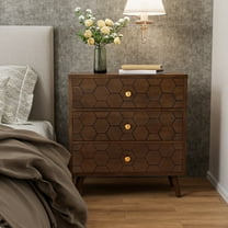 COSIEST Modern Nightstand with 3 Drawers,Honeycomb Pattern Wood Accent Table for Bedroom,Living Room