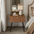 thumbnail image 1 of COSIEST Mid-Century Modern Brown MDF Bedside Table Nightstand with One Drawer for Living Room, 1 of 6
