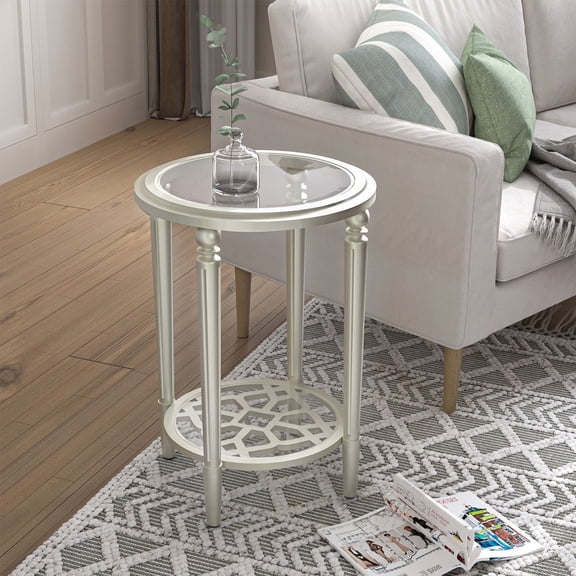 VENTOPYR Modern 2-Tier Glass Champagne Round End Table Side Table