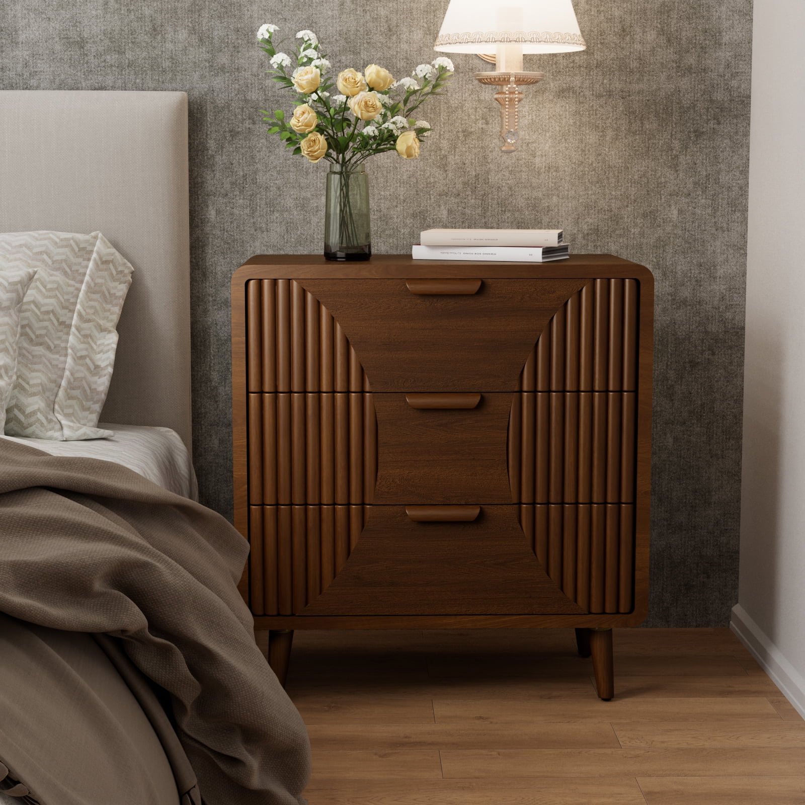 COSIEST Mid-Century 3-Drawer Nightstand, Modern End Table for Bedroom ...