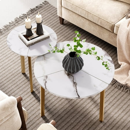 COSIEST Nesting Coffee Table Set of 2, Round Side Tables for Living Room, Space-Saving Design