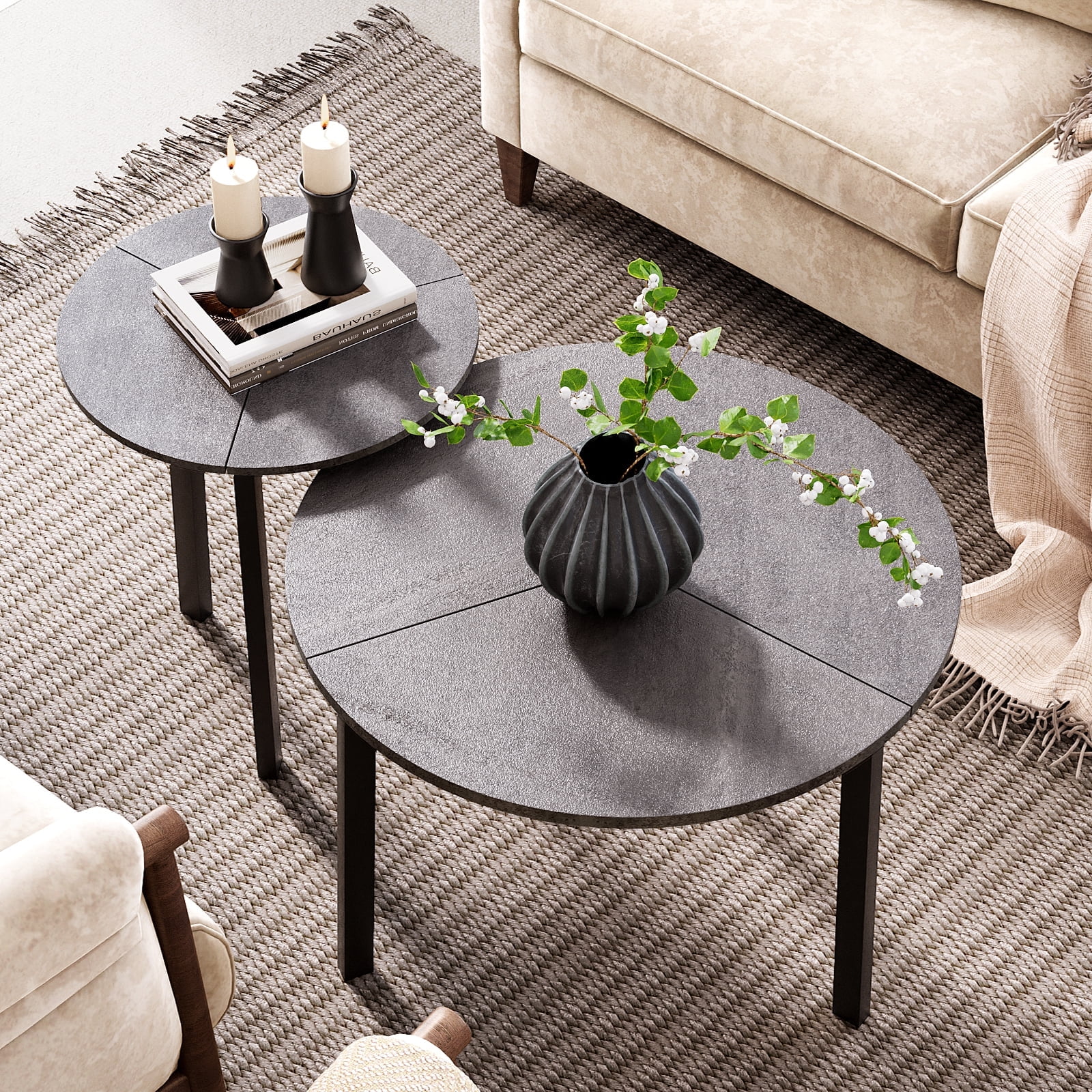COSIEST Nesting Coffee Table Set of 2, Round Side Tables for Living ...