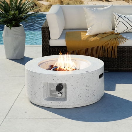 VENTOPYR Outdoor 28-inch Round Propane Fire Pit Table, 40,000 BTU Concrete Fire Pit (Tank Outside)