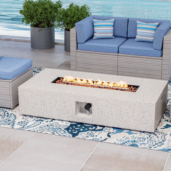 VENTOPYR Outdoor Concrete Rectangle Propane Fire Pit Table (Tank Outside)