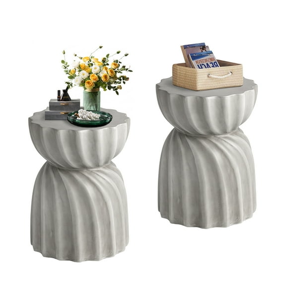 VENTOPYR Set of 2 Outdoor Concrete Side Table,Lightweight 18.7" H Accent Table in Graphite White for Patio